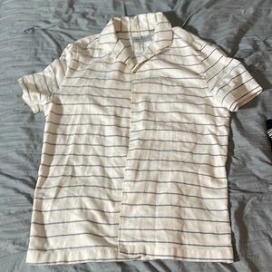 LARSON & CO beige striped button down shirt size M